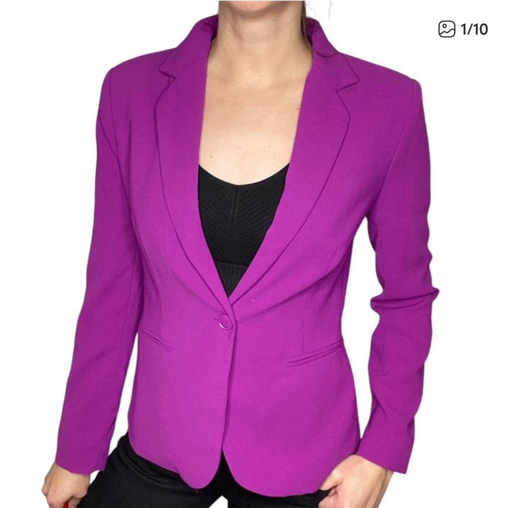 Lulus Fuchsia Purple Shoulder Pad Work Blazer Jacket Small